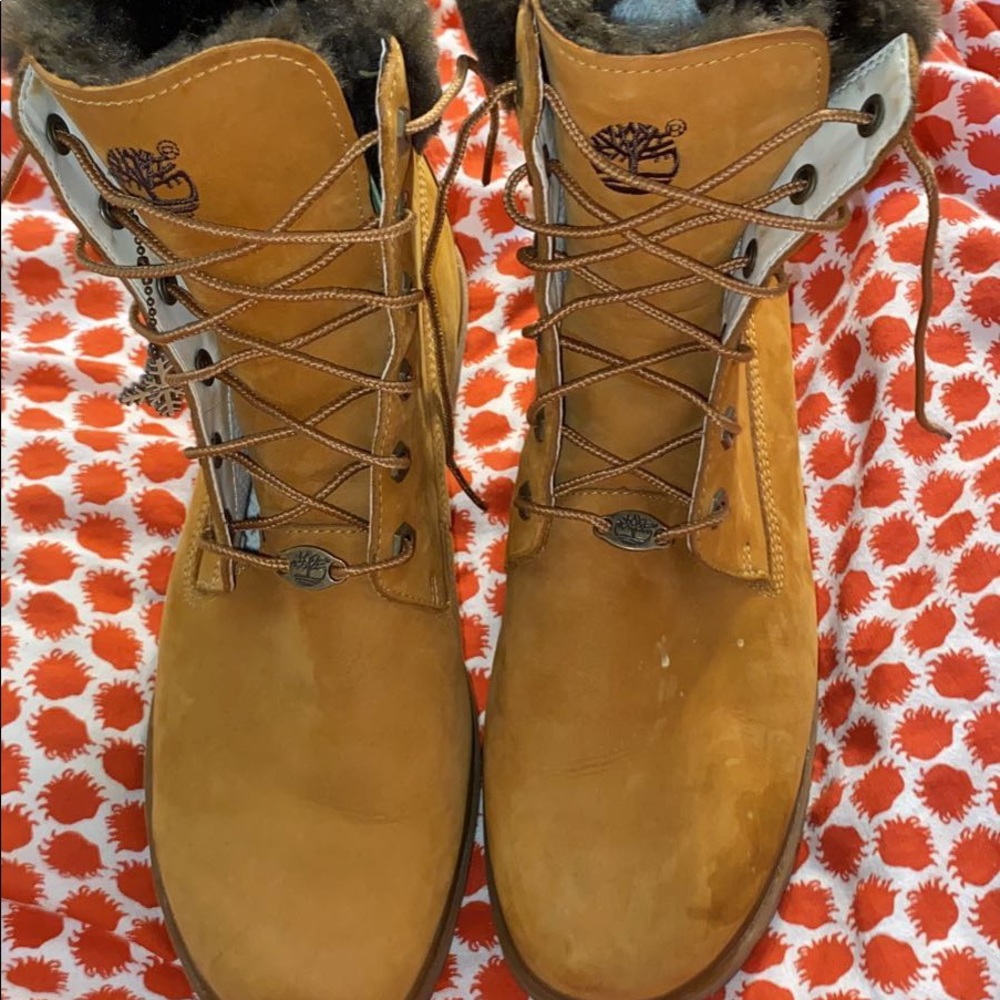 high top timberland tan combat boots with fur